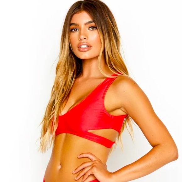 Red Frolic Wrap Around Tie Bikini Swim Top Size Large - Picture 1 of 6